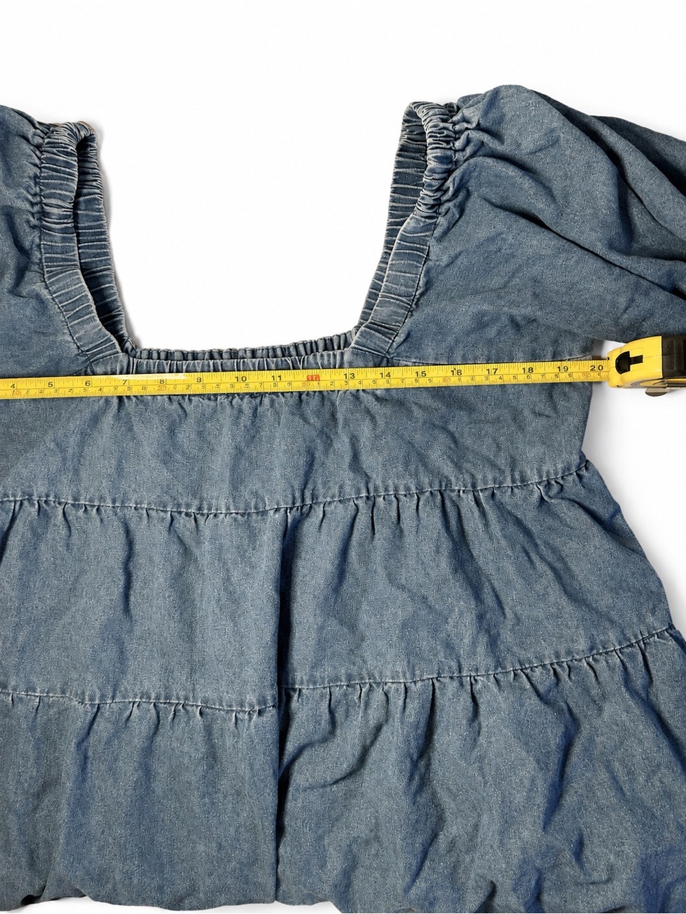 GiGio USA Denim Ruffled Dress Square Neck Long Sleeves EUC - Picture 2 of 8